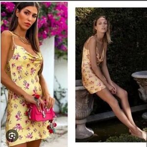 ZARA Draped Floral Print Slip Dress Yellow XS New with tag